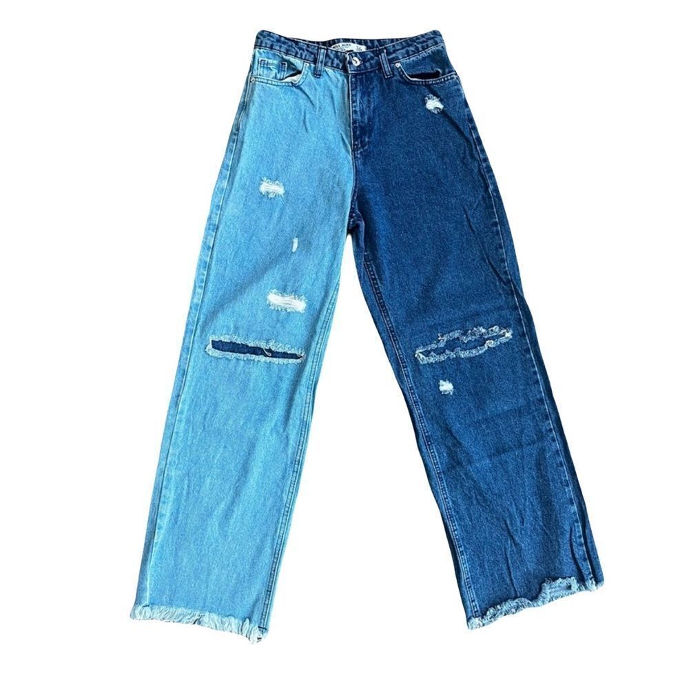Miss Aura Two-Tone Distressed Jeans Sz 4 (EU 36) Women’s Dark Blue / Light Blue